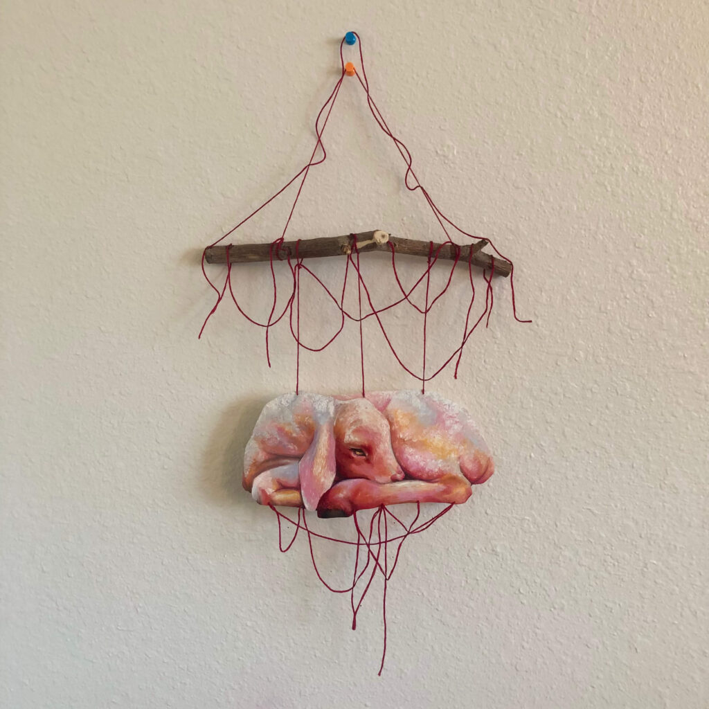 oil on canvas, string, wood